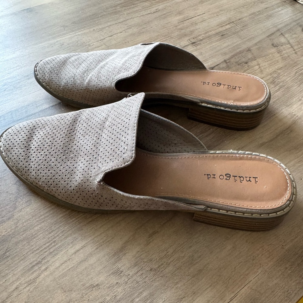 Tan suede mules